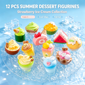 12Pcs Strawberry Ice Cream Cup Resin Mini Figurines About 3cm Cute Miniature Food Ornaments DIY Micro Landscape Terrarium Decor Dollhouse Craft Accessories