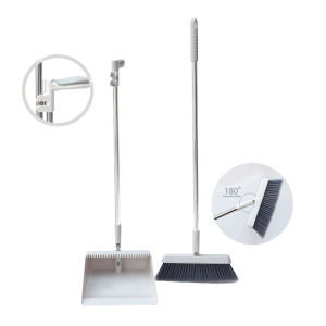 Broom and Dustpan Set Cleaner Sturdy & Durable Plastic Long Handle Foldable Keimav