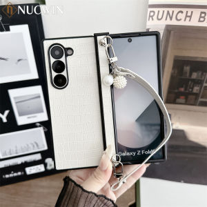 For Samsung Galaxy Z Fold 8 7 6 5 ZFold8 Ultra Luxury Crocodile Print Leather Case Wrist Strap Hinge Protection Shockproof Cover
