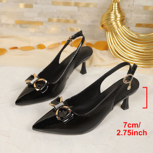 Free Shipping Plus-Size Pointed-Toe 2026 New Style One-Strap Metal Buckle High-Heeled Sandals For Women With A Sophisticated Look