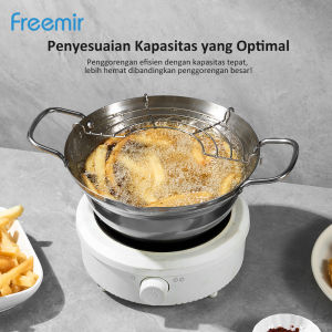 freemir Penggorengan Stainless Steel Deep Fry Pot 3 in 1 Gratis Saringan Minyak+ Capitan Anti Panas Gagang Kayu Tutup Kaca