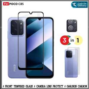 Paket 3 in1 Full Tempered Glass Poco C85 4G M6 4G C75 NFC F6 5G M6 Pro 4G X5 PRO 5G F5 4 5G F4 GT 5G Anti Gores Kaca Free Camera Garskin