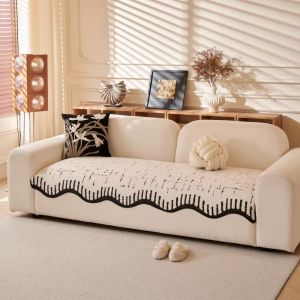 ZG285 หนาขึ้น ผ้าคลุมโซฟานุ่มอบอุ่น กันลื่น แถบลายทาง ผ้าคลุมโซฟาแถวตรง ที่คลุมกันลื่น กันฝุ่นกันฝุ่น แผ่นรองโซฟารูปมนุษย์ต่างดาว ฤดูหนาวในฤดูหนาว