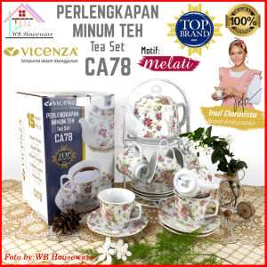 VICENZA Tea set ceramic motif Eternity / cangkit set + teko / gelas cangkir teh kopi + tatakan