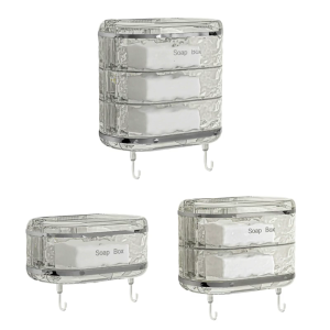 Soap Dish Soap Holder Box with Removable Tray and Hooks for Apartments Dorms Not Required Drilling 1/2/3 Layer