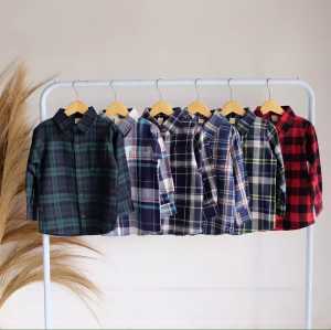 Atasan Musim Semi dan Musim Gugur Anak Fashion Gaya Korea Motif Kotak Anak Perempuan Bahan Flanel