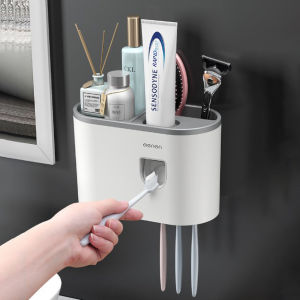 Kệ Đựng Đồ Nhà Tắm Thông Minh Bộ Nhả Kem Đánh Răng Tự Động 2 Cốc OENON Kệ Bàn Chải Dán Tường Nhựa ABS Cao Cấp Tặng Miếng Dán Decor