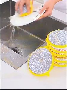 12PCS Double-side Silver Wire Cleaning Sponges Round Dishwashing Sponges Kitchen Oil Removal Scouring Pads Cleaning Wipe COD