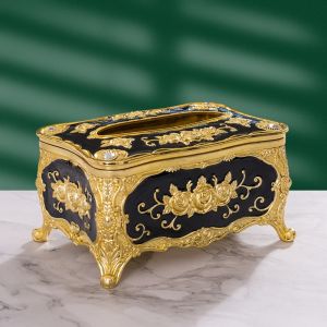 JEHUA Rose Pattern Tissue Box Holder Plastic Light Luxury Napkin Holder Creative European Style Paper Storage Box Vehicle-mounted