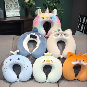 Cartoon Animal Neck Pillow U Shape Memory Foam Neck Support Removable Velvet Cover for Car Airplanes Comfort