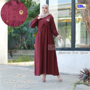 Gamis Muslimah Terbaru Bahan Polo Linen / Dress Wanita Motif Bordir Simple Dan Elegan