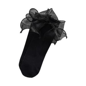 1 Pair Women Ruffle Socks Girl Lace Topped Ankle Socks Frilly Socks with Bowties Cotton Socks Princess Style Dress Socks