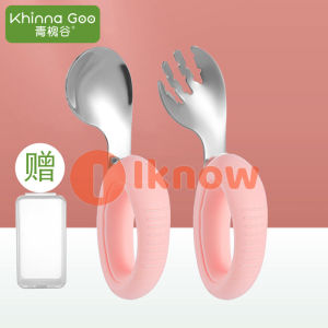 ฉันรู้ช้อนป้อนอาหารอิสระของเด็กทารกอายุหนึ่งปีเด็กเรียนรู้ที่จะกินการฝึกอาหารด้ามสั้นสำหรับเด็ก316ช้อนส้อมสแตนเลส