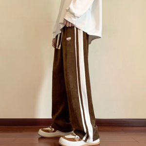 SharpSuit Korean Casual Mens Pants Wide Leg Straight Pants Mid Waist Corduroy Pants For Men