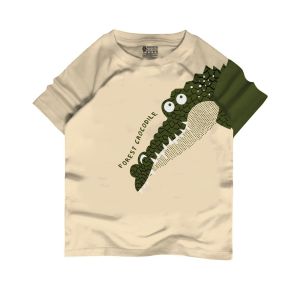 Baju anak laki laki distro usia 4 - 12 tahun Karakter Binatang ST BUAYA Warna Cream