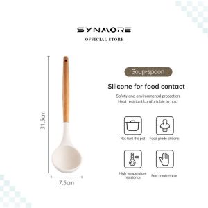 Synmore Silicone Utensil Set 3pcs Tahan Panas Pegangan Kayu Baking Set Alat Masak