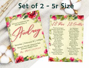 Debut 18th Birthday Invitation Card - Pink Roses Girl Floral Flowers Invite - Personalized - Customized - 4R - 5R