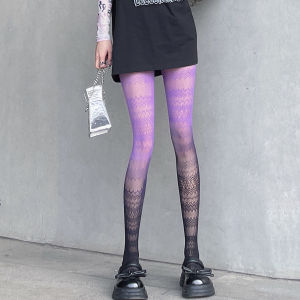 Gradient Color Tights Fishnet Womens Hollow Lace Pantyhose Japanese Style Girls Lolita Colorful Legging Socks Hosiery Plus Size