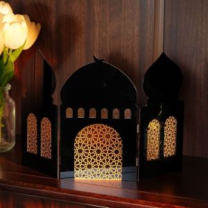 SKJK STUDIO Lâu đài Trăng Sao Màn hình lưới có thể gập lại Acrylic Khoét rỗng Trang trí Eid Mubarak Đồ trang trí Umrah Lễ hội Đồ trang trí bàn theo phong cách Hồi giáo Quà tặng của Đảng Hồi giáo