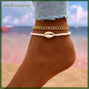 tuokaiguoji 2PCS Bohemia Natural Anklets For Women Small Resin Beads Summer Beach Barefoot Ankle Bracelet Leg Chain Foot Jewelry