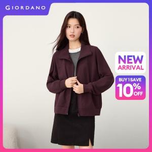 GIORDANO Women Jackets 100% Cotton Stand Collar Jackets Dolman Sleeve Zip Front Fashionable Casual Relaxed Jackets 13376613