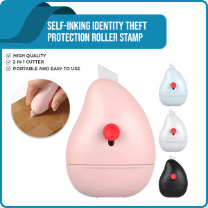 2in1 Identity Theft Protection Privacy Roller Stamp w/Mini Cutter for Confidential Data Protector Information Eliminator