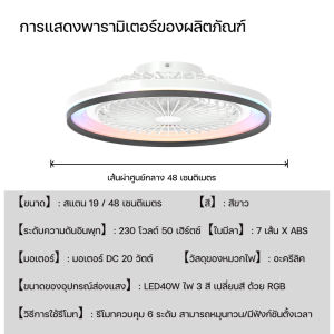 พัดลมเพดานอัจฉริยะติดไฟขนาด 19 นิ้ว ไฟ 3 สีปรับแสงได้ มอเตอร์ทองแดงแบบ DC ความเร็วปรับได้ 6 ระดับ มาพร้อมรีโมทคอนโทรล มีฟังก์ชันหมุนไปข้างหน้าและย้อนกลับและตั้งเวลา เหมาะสำหรับห้องนอน/ห้องนั่งเล่น/ห้องครัว เป็นต้น จัดส่งจากประเทศไทย