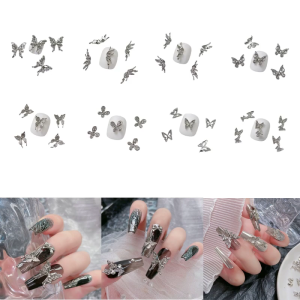 10Pc Butterfly Nail Charms Silver Butterfly Nail Gems 3D Metallic Butterflies Nail Rhinestones for Acrylic Nails Designs