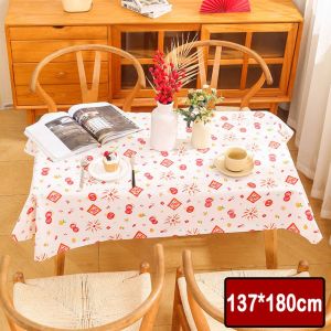 ART SUPPLIESX PEVA Chinese  Year Table Cloth Thickened Oil-proof Red Festive Table Cloth Durable Waterproof Table Cover Table