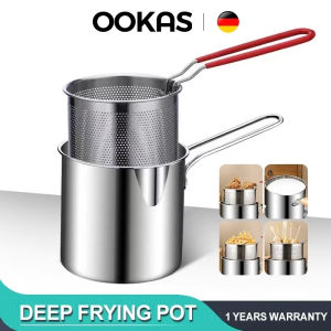 Stainless Steel Frying Pot Noodle Strainer with Handle Deep Frying Pan Japanese Tempura Fryer with Mesh Basket for French Fries Chicken Kitchen Use