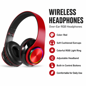 New head-mounted wireless bluetooth headset color LED light gaming over-ear headphones stereo headset and microphone usb rechargeable