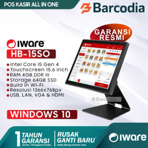 Pos all in one windows 10 PC Kasir Touchscreen Iware HB-15SO Intel i5 Gen4 4GB/64GB Free Packing Kayu