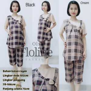 Floline Ols - Setelan Baju Hamil / Set Hamil / Set Menyusui Celana 7/8 Pita Brokat