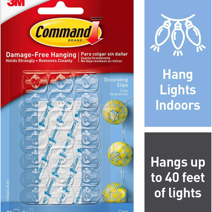 3M Command Decorating Clips Damage-Free Hanging cable hook clear ...