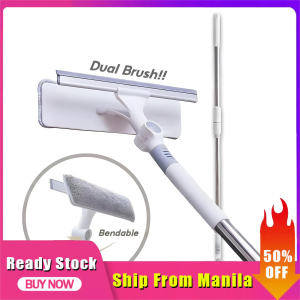 【Ready Stock】Dual Window Cleaner with Extension Telescopic Pole Glass Wiper Window Cleaning Scraper Glass Brush
