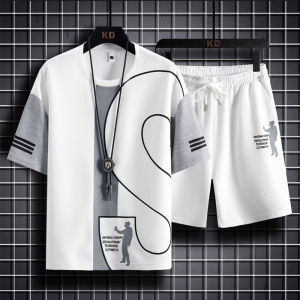 TC ชุดแฟชั่นชาย 2 ชิ้น เสื้อทีเชิร์ต (เสื้อ+กางเกงขาสั้น) คอกลม ผู้ชาย สไตค์ เกาหลี Clothing Man รุ่นW13