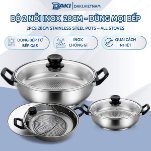 [BỀN ĐẸP] Nồi Lẩu Inox Đa Năng 28cm Kèm Nắp Kính Quai Cầm Cách Nhiệt Chống Gỉ Sét Phù Hợp Gia Đình 2 Đến 5 Người