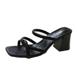 [Free Shipping] High-Heeled Chunky-Heeled Open-Toe Square-Toe Sandals New Summer Styles Korean Fashion Designed For Outdoor Wear