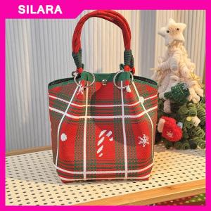 SILARA Phim Hoạt Hình Tuần Lộc Santa Claus Dệt Kim Xô Túi Cho Phụ Nữ Thời Trang Công Suất Lớn Xách Tay Túi Xách Giáng Sinh Dệt Kim Quà Tặng Túi