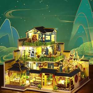 Big Diy Wooden Dollhouse with Furniture Light Miniature Doll House Kit Home Chinese style villa Model Toys Birthday Gifts