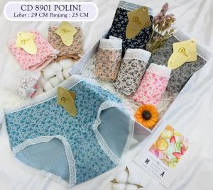 BEE - Cd Wanita Fashion Undies Polini Mid Waist Bahan Katun Celana Dalam 8901