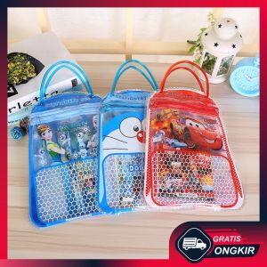 Gratis Ongkir - Set Alat Tulis Anak Sekolah Motif Karakter Kartun / Stationary Set Free Bag
