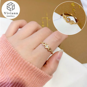 Viviann Korea New Fashion Jewelry Exquisite 14K Real Gold Plated AAA Zircon Ring Elegant Womens Opening Adjustable Wedding Gift Ring Set Womens Vintage Circle Joint Ring Boho Finger Rings Jewelry
