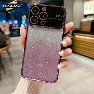 Kisscase Ốp cứng PC Ốp lưng cửa sổ lớn mềm mạ điện lấp lánh cho iPhone 14 Pro Max với camera tấm dán bảo vệ ống kính Miếng dán kính bao gồm tất cả ống kính chống bụi lưới Apple 13 vỏ điện thoại di động 12 11 Xr Xs Max X