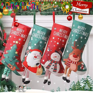 [ Merry Christmas ] Christmas Socks Gift Bag - Santa Elk Printed Xmas Stocking - Xmas Tree Decorative Pendants - Candy Toys Storage Pocket - Festival Party Home Decor