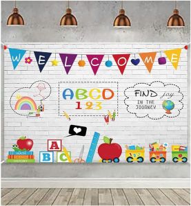 7x5ft Welcome Back to School Theme Photography Backdrop Wall ABC Letters Numbers Party Decoration Find Joy in The Journey Background for Students Teachers Party Supplies