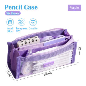 6 Layer Pencil Case Transparent Large Capacity Creative Cute Stationery Storage Bag Girls Student Multi-Layer Zipper Pencil Bag Transparent Pencil Case Matte Big Capacity Zipper Waterproof Pen Bag Student Stationery Storage Box Cosmetic