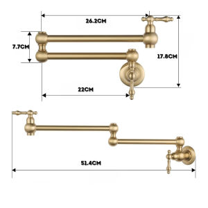AMKado Paip Dapur Dinding Premium Wall Mounted Pot Filler Faucet Foldable Brass Gold Kitchen Tap Swing Arm Easy Install Cooking Sink Home Restaurant Durable Rust Resistant Space Saving Kitchen Fixture 金色折叠水龙头