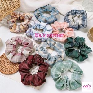 Thun cột tóc vải chun buộc màu caro năng động