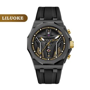 LILUOKE Watch for Men Waterproof Quartz Chronograph Watch Casual Sports Style Silica Strap Luminous